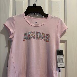 Adidas Kids Light Pink Floral Logo Tee and shorts set